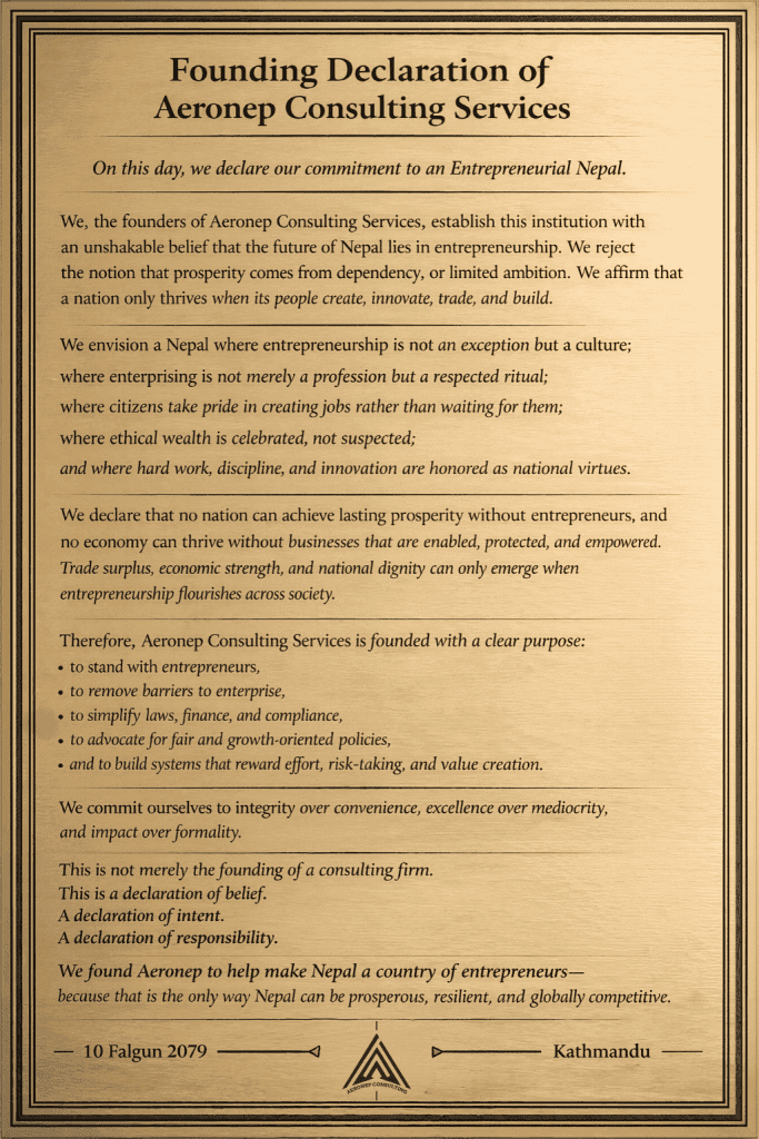 Founding Declaration of Aeronep Consulting Services poster